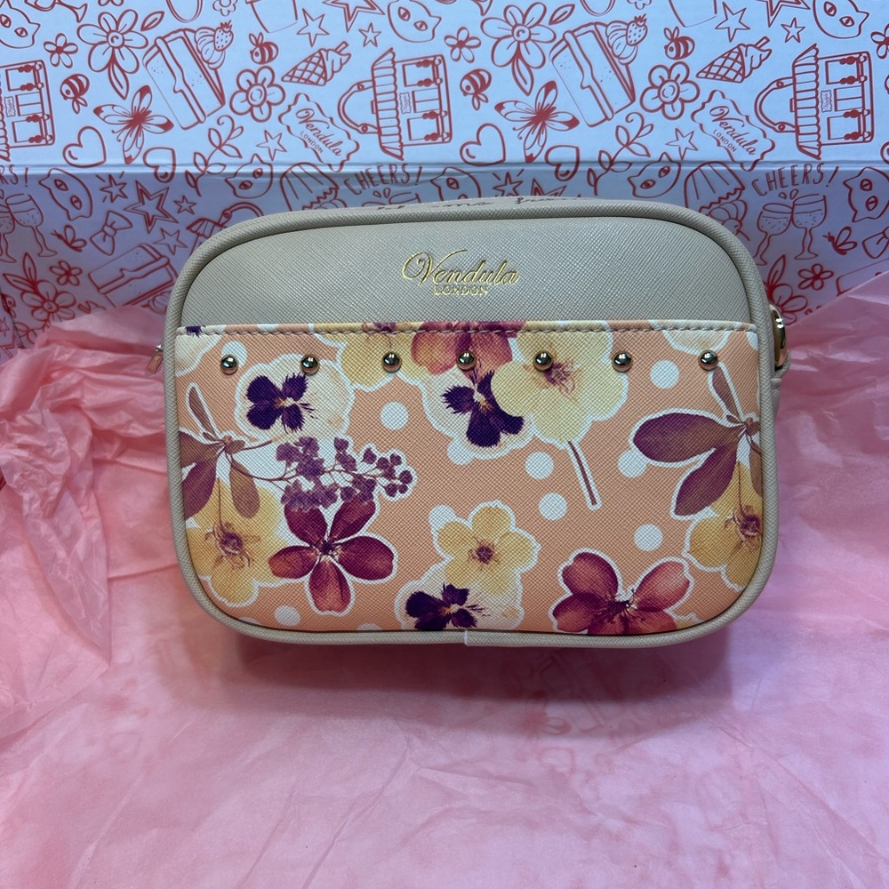 Vendula London Autumn Floral crossbody with a matching Cat Tassel key charm